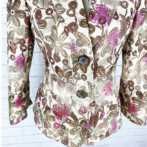 Lafayette 148 NY Floral Jacquard Blazer Brown Cream Pink Luxe Tailored Size 14 - Picture 3 of 11